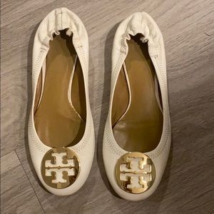 White and gold Tory Burch flats